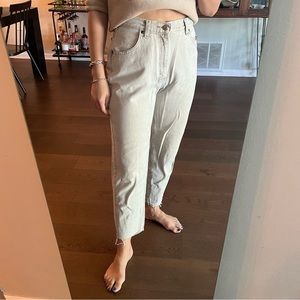 Lee Vintage Stone/ Sand cropped Jeans with frayed bottoms